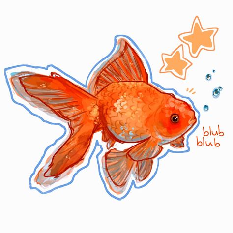 Goldfish Png Aesthetic, Birds Simple Drawing, Symbolism Drawing Ideas, Goldfish Aesthetic Art, Koi Fish From The Side, Goldfish In A Bowl Drawing, Tiger Fish Drawing, Goldfish Color Palette, Marine Animals Illustration