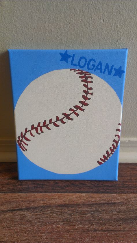 Baseball Kids Canvas - 8x10 Baseball Canvas Painting Diy, Baseball Painting Easy, Baseball Painting On Canvas, Boy Painting Ideas, Baseball Painting, Baby Room Paintings, Baseball Canvas, Baseball Kids, Sports Painting