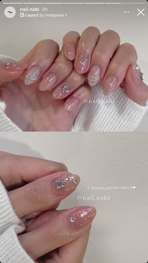 Easy Jelly Nails, Short Gel Extension Nails Ideas, Nail Inspo Asian, Short Korean Nail Art, Cateye Ombre Nail, Douyin Short Nails, Nail Designs Asian, Pretty Elegant Nails, Nail Korean Style Cute