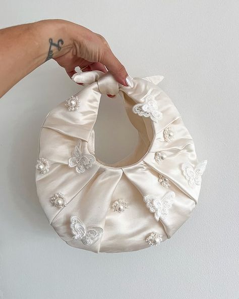 My wedding dress maker also made me a bridal handbag - a croissant purse with beads and butterflies Diy Bags Easy, Dress Maker, Haute Couture Embroidery, Wedding Brunch, Tuscan Countryside, Bride Bag, Wedding In Tuscany, My Style Bags, Bridal Handbags