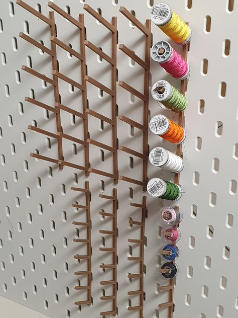 Skadis Pegboard, Yarn Organizer, Ikea Skadis, Pegboard Display, Spools Of Thread, Yarn Organization, Spool Holder, Pegboard Accessories, Thread Holder