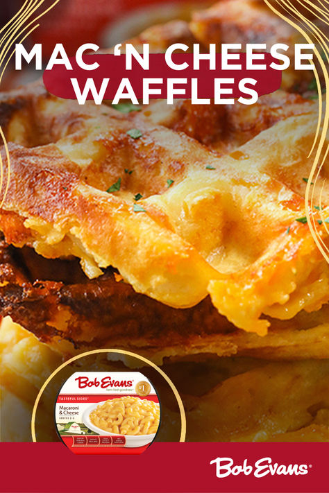 Macaroni and cheese reinvented to create this easy and delicious mac and cheese waffles recipe! #macncheese #macncheesewaffles #macaroniandcheese #easyrecipe #dinnerrecipe #bobevansgrocery Delicious Mac And Cheese, Cheese Waffles, Simple Dinners, Waffle Maker Recipes, Bob Evans, Best Mac And Cheese, Waffles Recipe, America Food, Breakfast Waffles