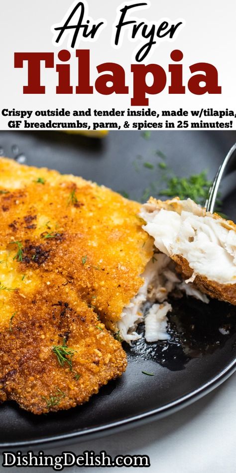 Gluten Free Breadcrumbs, Air Fryer Tilapia, Fresh Tilapia, Fried Tilapia, Gluten Free Bread Crumbs, Tapioca Flour, Fryer Recipes, Bread Crumbs, Air Fryer Recipes