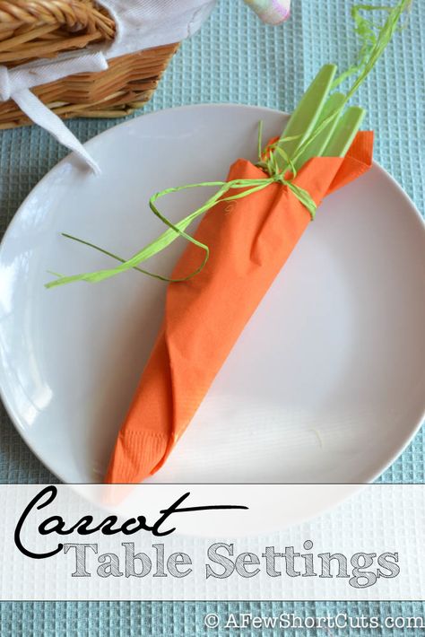 Carrot Table Settings Wedding Shower Party, Peter Rabbit Birthday, Peter Rabbit Party, Garden Bridal Showers, Easter Table Settings, Homemade Lemonade, Shower Party Ideas, Napkin Folding, Tea Tree Essential Oil