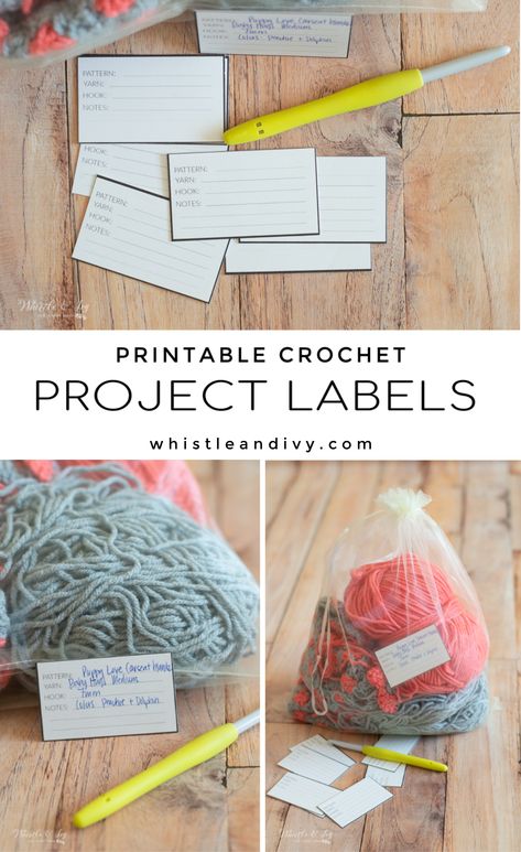 Crochet Project Organization, Knitting Project Organization, Packaging Ideas For Crochet Items, Labels For Crochet Items, Crochet Bujo, Crochet Printables, Crochet Journal, Project Tracker, Crochet Labels