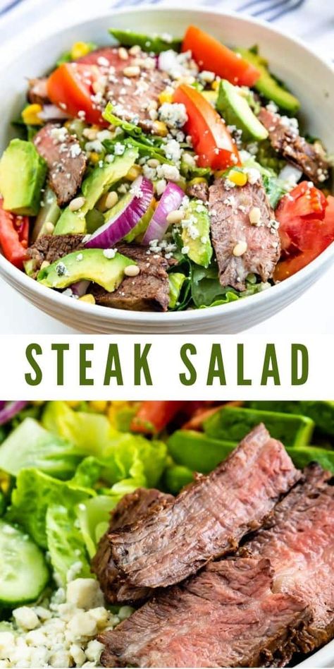 Easy Steak Salad, Salad Steak, Salad With Lemon Vinaigrette, Steak Salad Recipe, Summertime Salads, Pepper Salad, Mustard Vinaigrette, Salad With Lemon, Easy Steak