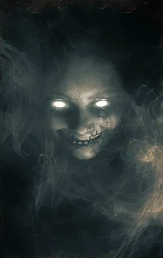 ↑↑↑ Larger size on website 🔸 A close-up of a ghostly figure's face. Its eyes glow white and a sinister smile is visible through t 🔸 From Midjourney AI Image Sinister Smile, Scary Eyes, Halloween Decor, Glow In The Dark, Circus, The Darkest, Art Images, Halloween Decorations, Close Up