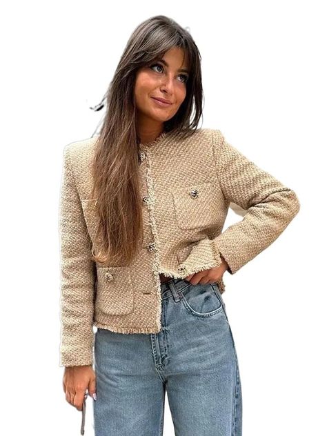 PRICES MAY VARY. Button closure Hand Wash Only Giacca In Tweed, Streetwear Coat, Chic Outerwear, Elegant Coats, Coat Women Fashion, Women Overcoat, Sequin Jacket, Ținută Casual, Long Sleeves Coats