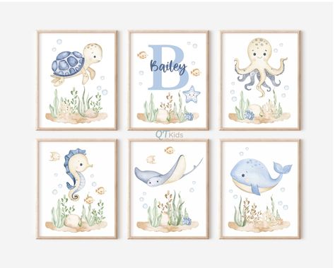 Sea Animals Nursery, Sea Creatures Nursery, Sea Animal Nursery, Nautical Nursery Boy, Nursery Ocean, Under The Sea Nursery, Sea Nursery, Nautical Nursery Decor, Ocean Nursery