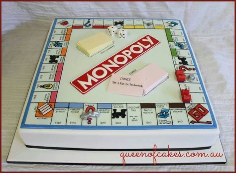 This is just cool! Monopoly Cake Ideas, Monopoly Themed Party Ideas, Monopoly Cake, Board Game Cake, Fancy Monopoly, Monopoly Themed Parties, Monopoly Theme, Monopoly Party, Game Cake