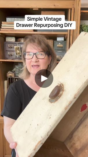 234K views · 7.5K reactions | This simple vintage drawer repurposing project is easier than you might think! My husband helped gather the tools, and use the nailer, and we knocked this project out in less than 45 minutes. I love the added storage and the cozy vintage look too! Find us at: https://stan.store/WhimsyBarn 

Come along on this crazy 365 day journey of vintage home decor goodness! This is our year to celebrate whimsy and wonder, along with a little for our journey! If you want to hang out with us, you know what to do. And if you’re interested in any of the things you see here, hit all those buttons and check out the online shop or send me a message there if you don’t see your favorite treasure listed yet. Thanks so much for every small and big way you support Whimsy Barn Vintage Old Drawer Ideas, Upcycled Shelves, Drawers Repurposed Diy, Vintage Repurposed Items, Revamped Furniture, Drawers Repurposed, Old Dresser Drawers, Revamp Furniture, Vintage Drawer