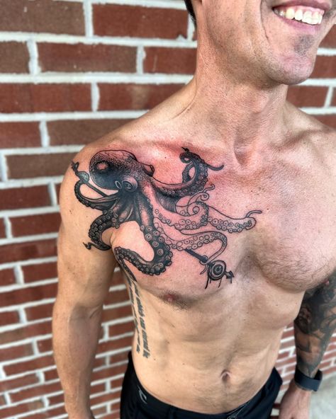 First session done on this octopus tattoo for one of my fav clients/humans 🐙🙌🏻 Excited to finish this! Octopus Back Tattoo, Octopus Tattoo, Shoulder Tattoo, Back Tattoo, Octopus, Human, Tattoos, Quick Saves, Shoulder Tattoos