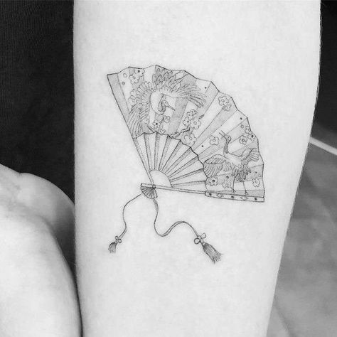 Fan Tattoo Arm, Dragon Fan Tattoo, Fan Tattoos For Women, Small Fan Tattoo, Korean Fan Tattoo, Paper Fan Tattoo, Dainty Chest Tattoo Female, Chinese Fan Tattoo, Asian Fan Tattoo