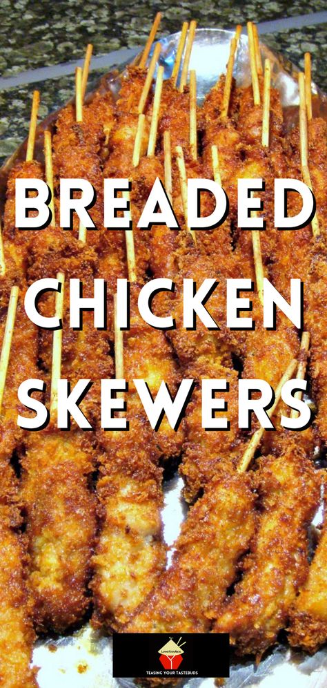 Favorite Finger Foods, Breaded Chicken Skewers, Chicken Appetizers Easy, Homemade Fried Chicken, Breaded Chicken Tenders, Chicken Skewer Recipe, Chicken On A Stick, Skewer Appetizers, Chicken Snacks