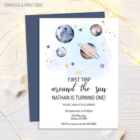 First Birthday Space, Rocket Ship Birthday Party, Outer Space Birthday Invitations, Rocket Birthday, Space Invitation, Space Birthday Invitation, Astronaut Birthday, First Trip Around The Sun, Outer Space Party