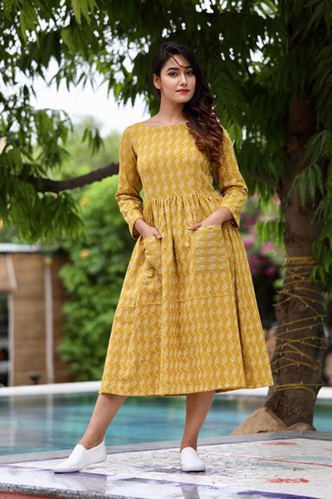 Summer Outfit Ideas || Ikat Shift Dress #ootd #style #summer Casual Frocks For Women, Frocks For Women Knee Length, Frocks For Women, Short Frocks, Simple Frock Design, Western Dresses For Women, Casual Frocks, Simple Frocks, Simple Kurta Designs