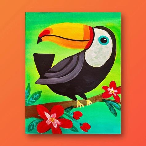 View Our Full Collection of Canvas Painting Ideas - Painting to Gogh Kids Acrylic Painting, Acrylic Painting For Kids, Perched In A Tree, Green Aesthetic Tumblr, Tropical Artwork, Toucan Art, Painting Videos Tutorials, Oil Pastel Colours, Kids Painting