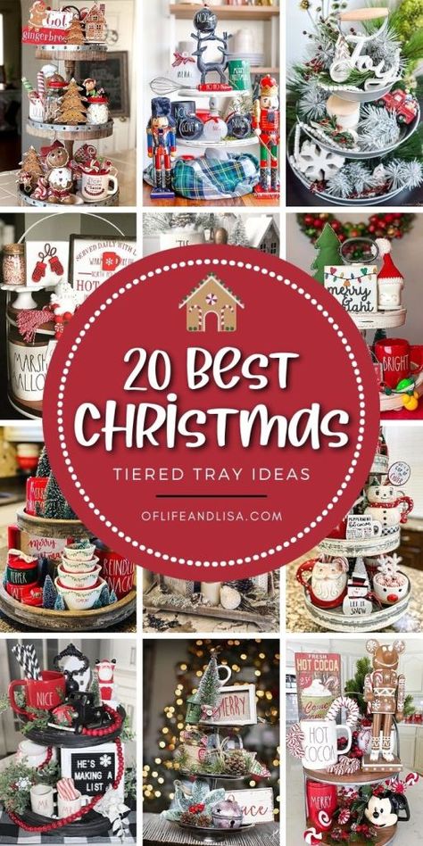 3 Tier Stand Christmas Decor, Christmas Tiered Tray Ideas, Alt Diy, Christmas Tray Decor, Tiered Tray Ideas, Christmas Trays, Tiered Tray Christmas, Christmas Vignette, Tray Decor Christmas