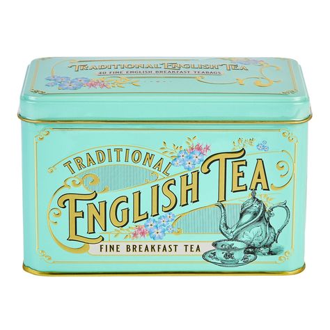 Food And Drink -Packaged in a beautiful vintage tin with Victorian-style designs and intricate gold embossing, this English Breakfast tea tin is a lovely addition to your kitchen. Smooth, lively and incredibly tasty, it's just what you need to start your day.   Also could be used for drinks,beverage,tea,tea bags,mint,mint tea,english tea,english breakfast tea,english afternoon tea,early grey tea,tea gift,tea tins,tins,vintage tins,gift,iced tea,hot tea,cold drink,hot drink,hot beverage,cold beve Vintage Tea Tins, English Afternoon Tea, British Tea, English Breakfast Tea, Ceylon Tea, Tea Gift Sets, Arte Alien, Vintage Packaging, English Breakfast