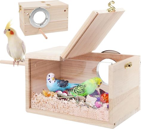 RANYPET Budgie Nesting Box Transparent Design Bird Nest Breeding Box with Perch Wooden Bird Cage House for Inseparable Budgies Finch Bird Nesting Box, Nesting Box, Bird Boxes, Bird Supplies, Wood Bird, Nesting Boxes, Bird Cages, Wooden Bird, Pet Bird