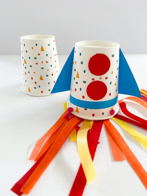 Cup Rocket Craft, Paper Cup Rocket Craft, Rocket Activities For Preschool, Paper Cup Rocket, Rocket Ship Craft, Science Crafts For Kids, Moon For Kids, Library Storytime, Abc Countdown