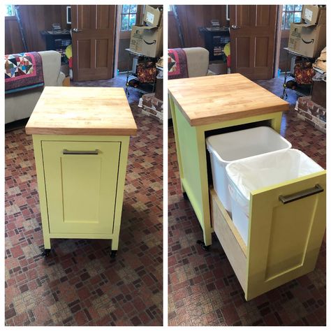 Kitchen Islands Ideas With Seating, Pull Out Trash Cans, Trash Can Cabinet, Kitchen Trash Can, Small Kitchen Island, Small Kitchen Storage, Kitchen Trash, Kitchen Trash Cans, Trash Bin