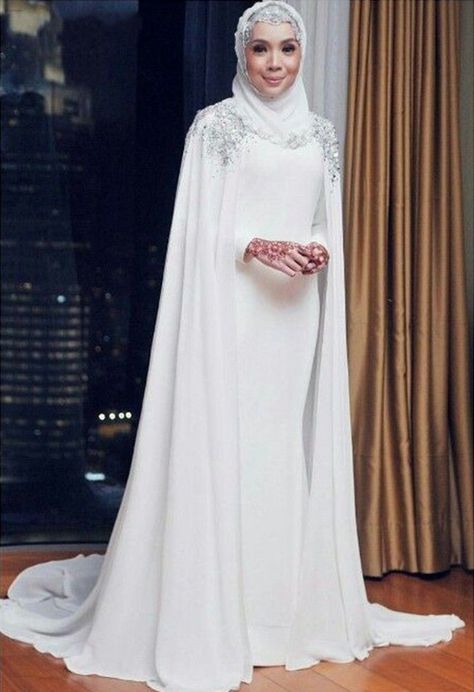 Islamic Wedding Dress Hijab Bride Simple, Hijab Bride Simple, Islamic Wedding Dress Hijab Bride, Rizman Ruzaini, Islamic Wedding Dress, Wedding Dress Hijab, Bridal Clothes, Muslim Wedding Gown, Elegant Veils