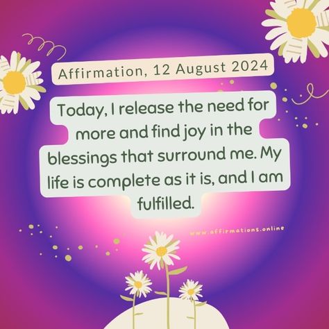 Affirmation, 12 August 2024 | Affirmations.online 2024 Affirmations, Self Esteem Affirmations, List Of Affirmations, Prosperity Affirmations, Health Affirmations, Gratitude Affirmations, Therapy Counseling, Wealth Affirmations, Mental Health Resources