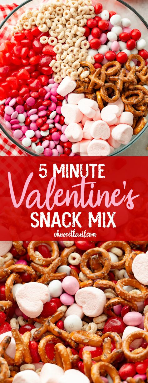 Ever since posting that 5 Minute Reese's Snack Mix we've had a million requests to do more fun snack ideas for the holidays.  This 5 Minute Valentine's Snack Mix is a little bit sweet and a little bit salty, but mostly sweet! You can surprise your kids with a little bag in their lunch or take some to your favorite people to let them know of your love! #snacks #valentinesday #pretzels #snackmix #sweetandsalty #dayoflove #m&ms #marshmallows #sharethelove Valentines Snacks, Snack Mix Recipes, Valentine Desserts, Holiday Snacks, Valentines Day Food, Valentines Day Treats, Valentines Food, Valentine's Day Quotes, Snacks Für Party