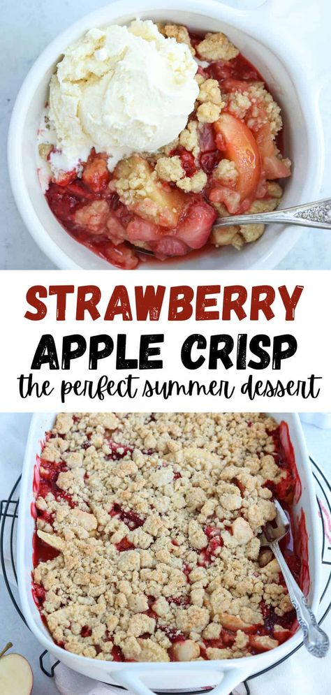 Indulge in the perfect balance of sweet and tart flavors with this Strawberry Apple Crisp recipe. Ripe strawberries and tangy apples are baked together under a crumbly buttery  topping, creating a warm and comforting dessert that is sure to delight your taste buds. Strawberry Apple Crisp, Honey Crisp Apple Recipes, Healthy Strawberry Dessert, Cinnamon Crumble Topping, Strawberry Crumble Recipe, Healthy Desserts For Kids, Crisp Desserts, Strawberry Crisp, Cinnamon Crumble