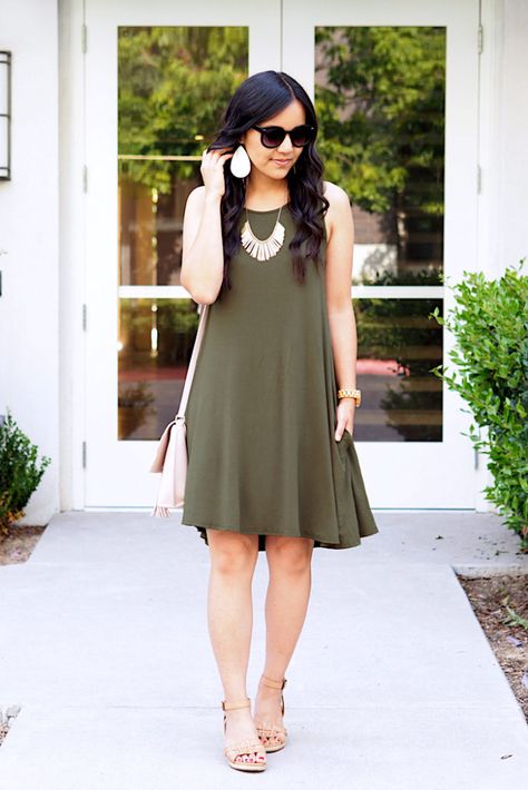 Olive Swing Dress (https://www.amazon.com/Womens-Casual-Sleeveless-Shirts-Pocket/dp/B06XKM6S7V/ref=as_li_ss_tl?) Olive Green Dress Outfit, Black Dress Outfit Casual, Green Dress Outfit, Office Outfits Women Casual, Olive Clothing, Tank Dresses Outfit, Amazon Prime Day Deals, Prime Day Deals, Casual Outfit Inspiration