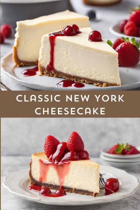 "Indulge in the timeless elegance of Classic New York Cheesecake. 🍰 Savor the rich, creamy perfection of this iconic dessert. Perfect for any occasion. 😋 #CheesecakeLove #DessertDelight #NYCCheesecake" Americas Test Kitchen Cheesecake, Modern York Cheesecake, Royal Desserts, Nyc Cheesecake, Classic New York Cheesecake, Frozen Cheesecake, New York Style Cheesecake, Blueberry Chocolate, Making Cakes