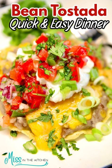 Bean Tostada, Tostada Recipe, Bean Tostadas, Hand Held Food, Tostada Recipes, Homemade Refried Beans, Budget Friendly Dinner, Favorite Dinner, Food Blogging