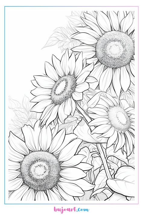 Sunflower Coloring, Sunflower Coloring Pages, Doodles Ideas, Sunflower Colors, Coloring Pages For Adults, Htv Vinyl, Alcohol Markers, Coloring Book Art, Craft Shop