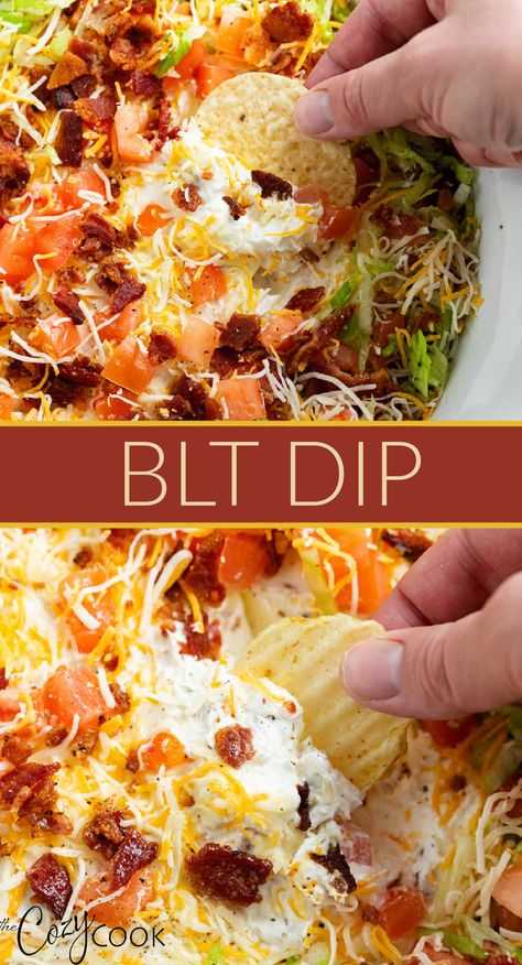 blt dip with bacon and cheese and sour cream Blt Dip, Best Dip Recipes, Best Appetizer, Easy Finger Food, Appetizers Easy Finger Food, Best Appetizer Recipes, Finger Foods Easy, Dip Recipes Easy, Easy Appetizer Recipes