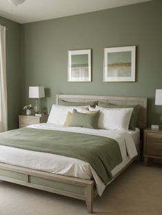 Dark Green Accent Wall, Green Room Ideas Bedroom, Green And White Bedroom, Green Accent Wall, Green Bedroom Decor, Green Accent Walls, Sage Green Bedroom, Gold Bedroom, White Bedroom Furniture