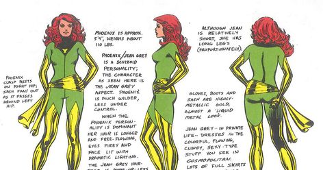 The Dork Review: Dave Cockrum's X-Men Model Sheets Marvel Girl Jean Grey, Jean Grey Aesthetic, Jean Grey Costume, Phoenix Marvel, Marvel Jean Grey, Marvel Girl, Jean Grey Phoenix, Character Model Sheet, Dark Phoenix