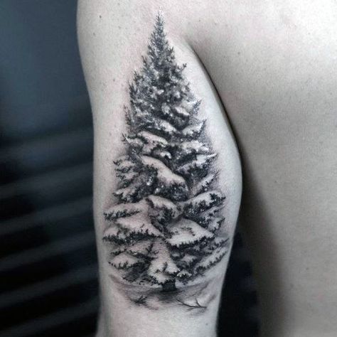 Mens Christmas Tree Tattoo Ideas Christmas Tree Tattoo, Tree Tattoo Black, Winter Tattoo, Snow Tattoo, Snow Flake Tattoo, Tattoo Tree, Tattoo Diy, White Pine Tree, Christmas Tattoo