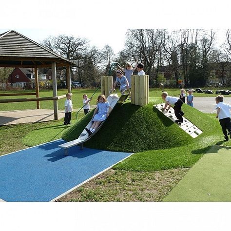 Our Taurus Mound allows children to climb and slide and ideal for younger children as it provides a safe and fun piece of playground equipment Artificial Grass Backyard, Church Playground, Playgrounds Architecture, Play Garden, Sensory Garden, Children Park, School Playground, Natural Playground, Playground Design