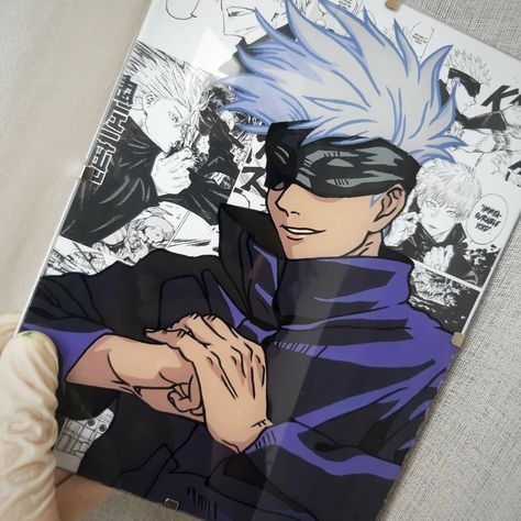 "Gojo Satoru glass painting is available in my shop now! Feel free to message me for custom anime glass paintings :)" Gojo Line Art Drawing, Gojo Watercolour Painting, Gojo Glass Painting, Gojo Satoru Glass Painting, Gojo Satoru Painting, Marvel Kids Bedroom, Gojo Painting, Glass Drawing, Anime Canvas Painting