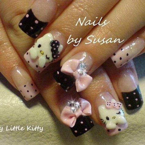 Gyaru Short Nails, Manba Gyaru Nails, Nail Designs Gyaru, Nails Acrylic Gyaru, Hello Kitty Gyaru Nails, Nails 2016, Nail Art Designs Diy, Grunge Nails, Hello Kitty Nails