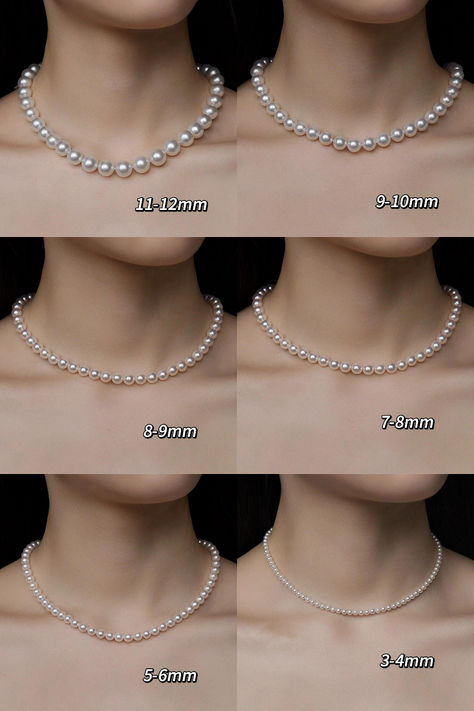 How does different size of pearl necklace look on neck? Pearls Jewelry Aesthetic, How To Make A Pearl Necklace, How To Style Pearl Necklace, How To Style Pearls, Pearl Necklace Outfit, Vintage Pearl Jewelry, Classic Pearl Jewelry, Pokemon Jewelry, Vintage Pearl Necklace