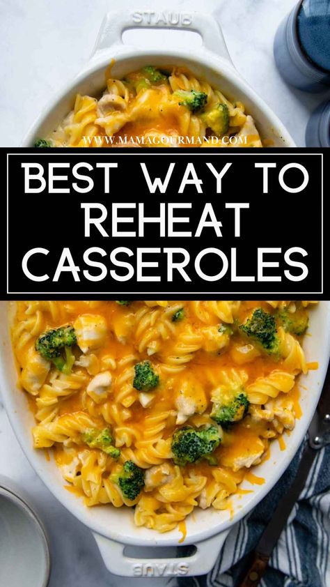 Looking for how to reheat a casserole in the oven without drying it out? Here you find easy tips for reheating casseroles from frozen to thawed, cheesy to crispy toppings, and everything in between! How To Reheat Mac And Cheese, How To Freeze Casseroles Tips, Reheating Rice In Microwave, How To Reheat Lasagna In Oven, Reheating Frozen Lasagna In Oven, Reheat Pasta, Casserole To Freeze, Reheat Chicken, Frozen Pasta