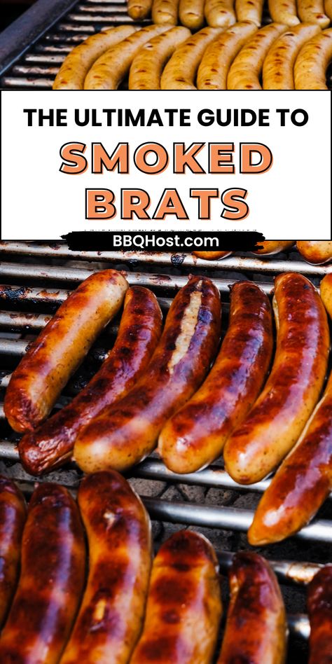 Say goodbye to dry, bland brats! Discover the secrets to smoked brats that'll leave you craving more! Master your smoking skills with our mouth-watering recipes and unlock the juiciest brats of your culinary journey! Brat Hot Tub Recipe, Brats On Smoker, Smoked Brats Electric Smoker, Smoked Bratwurst Recipes, Smoked Beer Brats, Smoked Brats Pellet Grill, Bbq Bratwurst, Beer Bratwurst Recipes, Smoked Brats