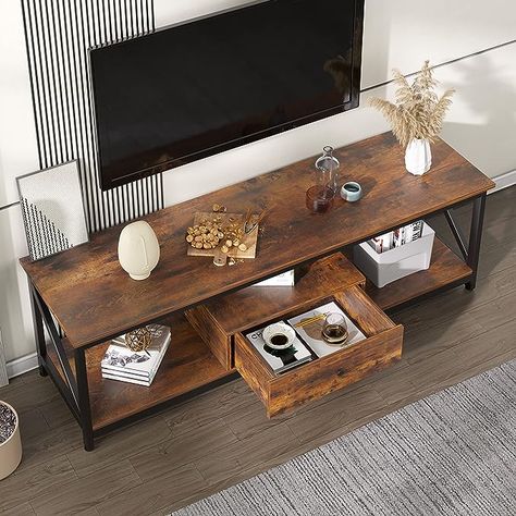 VERMESS TV Stand for 55 Inch TV with Storage for Living Room, Industrial Entertainment Center TV Console Table with Drawer, Sturdy Wooden TV Table with Metal Frame : Amazon.ca: Home #living #livingroom #room #furniture #decor #decorations #table #couch #coffeetable #pillows #chair #basket #blanket #shelves #cabinet #throwblanket #aesthetic #style #inspo #inspiration #ideas #home #cozy #comfy #storage #amazon #deals #sales #rug #rugs #carpet #pampas Industrial Entertainment Center, Tv Stand With Drawers, Tv Console Table, Console Table With Drawers, Table Tv, Tv Console, Entertainment Center, Tv Stand, Console Table