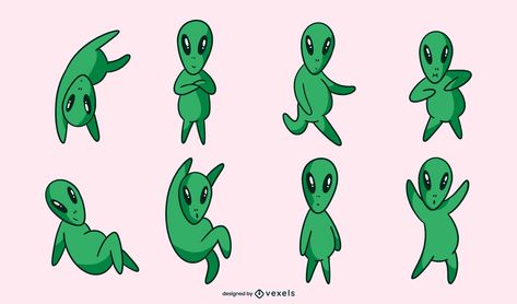 Cartoon Download, Green Alien, Alien Character, Different Poses, Fonts Typography, Character Poses, Art Trends, Cute Sets, Couple Art