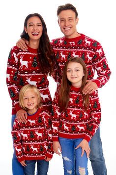 Red Christmas Jumper, Family Christmas Jumpers, Christmas Jumper Day, Red Backdrop, Xmas Jumpers, Family Matching Christmas, Christmas Family Photos, Christmas Jumper, Fair Isle Pattern