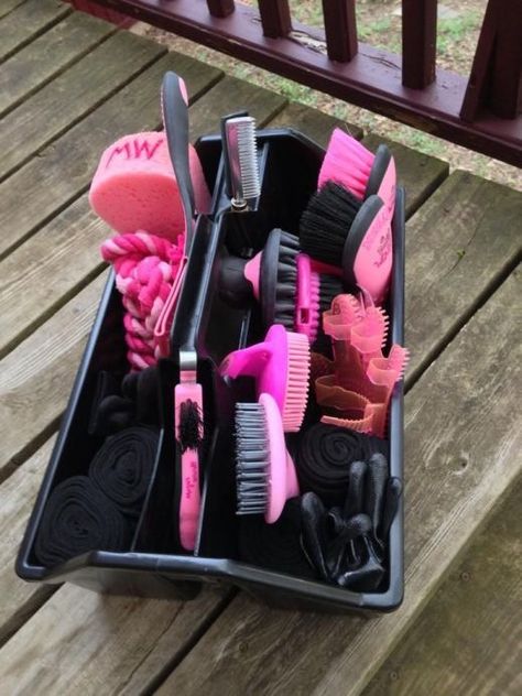 Horse Grooming Supplies, Horse Tack Rooms, English Horse Tack, Horse Brushes, Pink Horse, Horse Equipment, Horse Tips, Horse Grooming, Horse Accessories