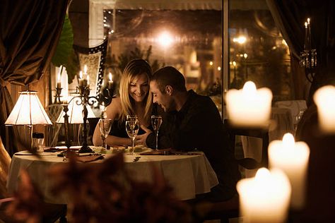 Loving Couple Enjoying A Candlelit Dinner Dinner Couple, Candle Dinner Table, Couple Dinner, Romantic Dinner Decoration, Candle Photoshoot, Couples Dinner, Anniversary Candle, Food Photoshoot, Candlelight Dinner