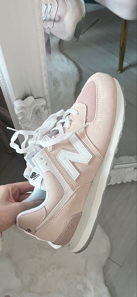 New Balance Women's 574 V2 Essential Sneaker  Baby Pink New Balances || pretty shoes || Cute Shoes ||Trendy Shoes || Girly Shoes Light Pink New Balance Shoes, Girly Shoes Sneakers, Pink Sneakers Women, Girly Sneakers, Preppy Ootd, Pink New Balance, Trendy Stuff, Fun Shoes, Dream Bags